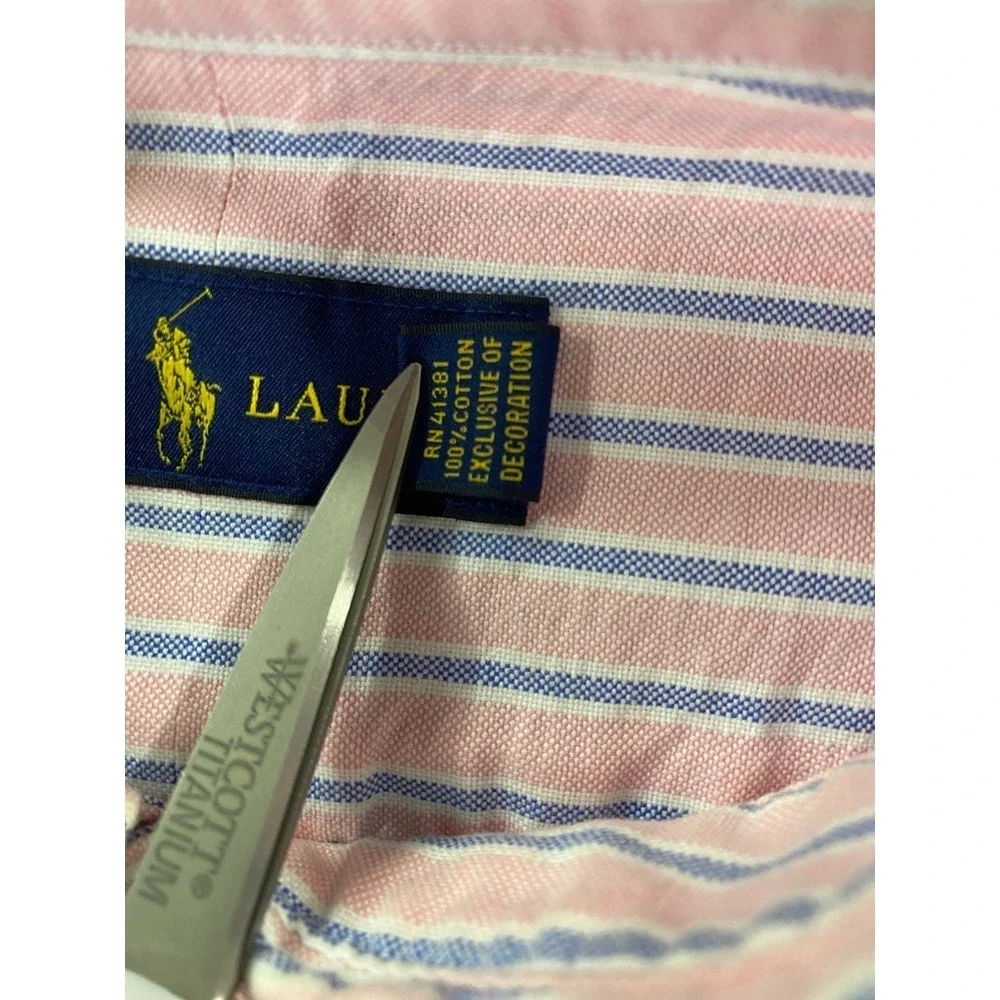 Polo Ralph Lauren Mens Large Shirt Button Down Pink Stripe Flesh Pony Long Sleev